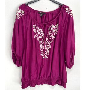 Style & Co. blouse peasant shirt embroidered boho tazle purple floral women M